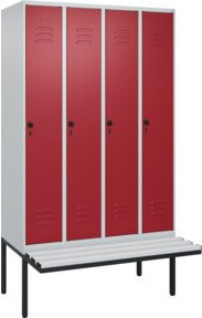 C+P Spind Classic PLUS Garderobenschrank mit Sitzbank, 4 Abteile, Lichtgrau, B/T/H: 212 x 120 x 81,5 cm - Bild 1