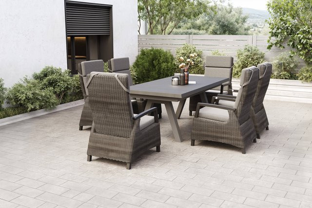 Siena Garden Tirana/Corido Garten-Essgruppe aus Alu, Polyrattan und Keramik in Matt Anthrazit mit Ausziehtisch und 6 Dining Sesseln - Bild 1