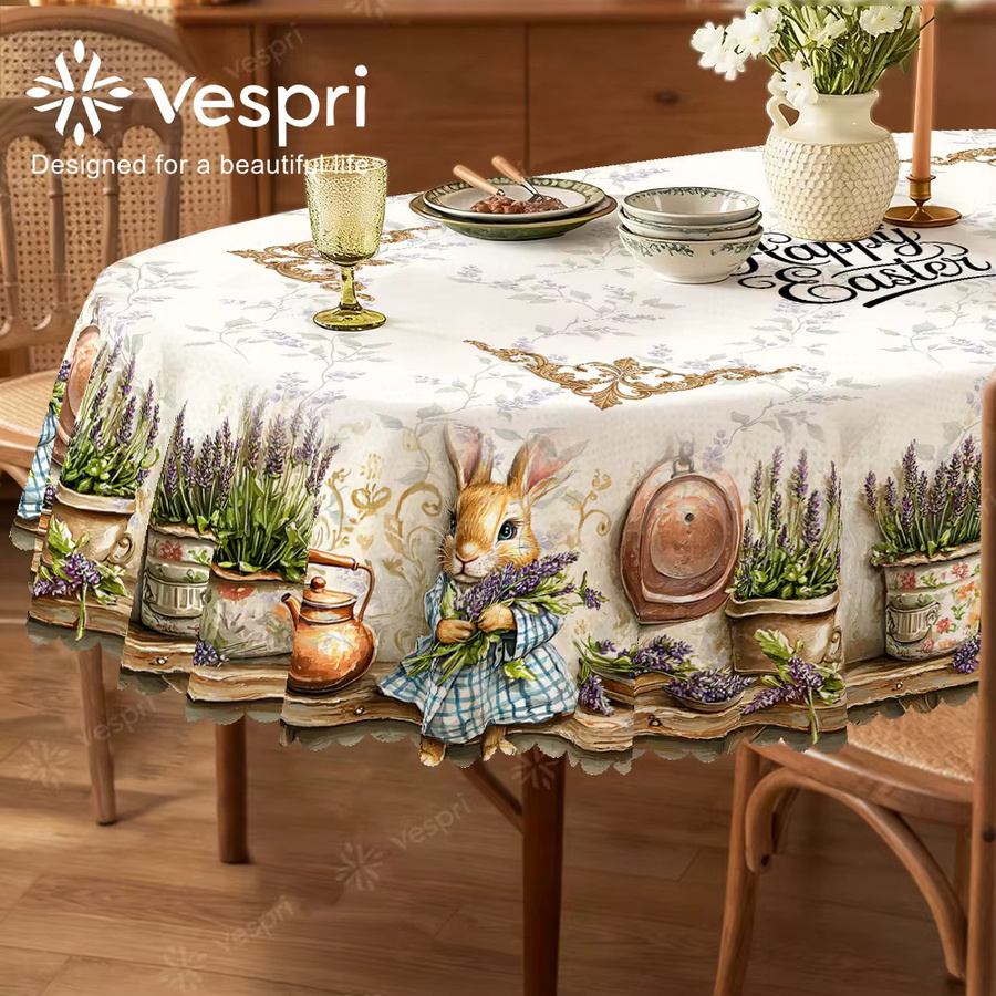 Vespri Oster-Tischdecke mit Hasen- und Lavendel-Print in Weiß und Lila für deine Party-Tischdekoration - Bild 2