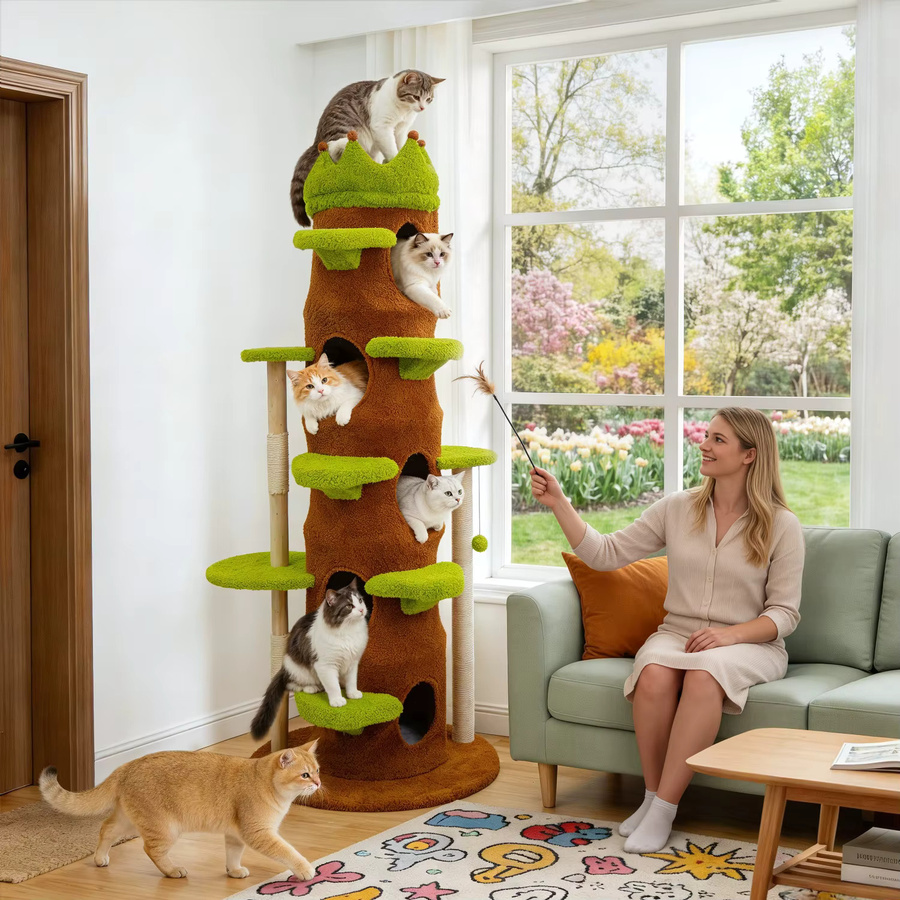 BINGOPAW Katzenbaum in Grün mit Sisal-Kratzmöglichkeiten, Plüschhöhle und kronenförmiger Liegefläche, Höhe: 187 cm - Bild 3