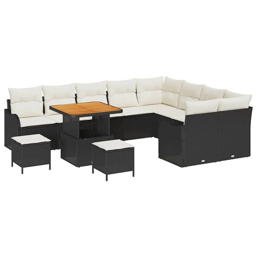 vidaXL Garten-Sofa-Set 12-tlg. mit Kissen in Schwarz und Creme mit Stauraumfunktion und UV-beständigem Polyester - Bild 2
