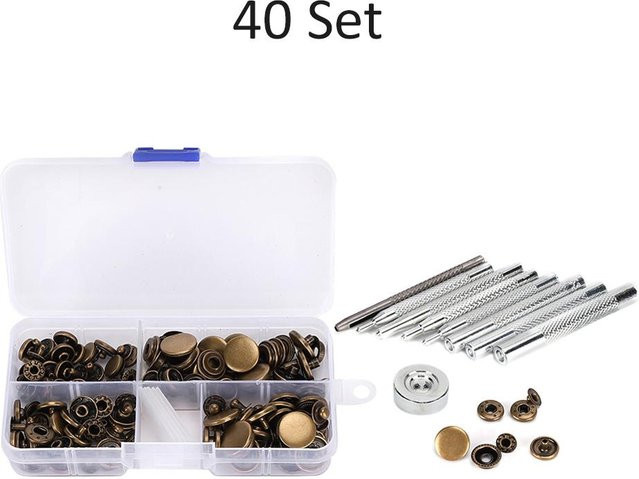 GoolRC 40er Set Druckknopf-Installationswerkzeug aus Metall und Eisen für Leder, Kleidung und Jeans in Weiß und Multicolour - Bild 1