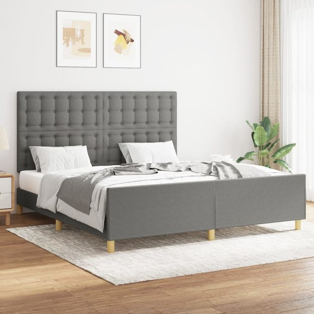 vidaXL Bettgestell mit Kopfteil aus Stoff in Dunkelgrau, B/T/H: 160 x 200 x 128 cm - Bild 2