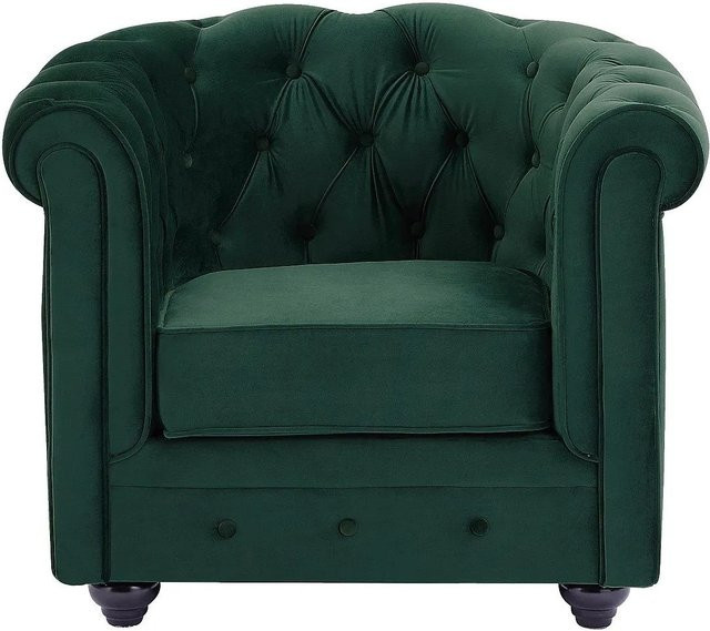 Vente-unique Chesterfield Sessel aus Samt in Grün mit gerader Rückenlehne und Armlehnen, Höhe: 85 cm - Bild 1