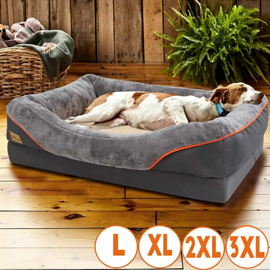 BORWART Orthopädisches Hundebett mit Memory-Schaum in Grau mit abnehmbarem Bezug - Bild 3