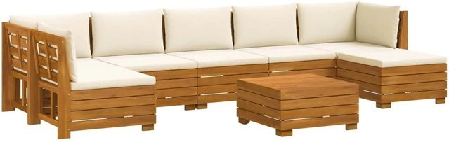 vidaXL Outdoor-Sofagarnitur L-Form aus Massivholz Akazie in Braun mit 8 cremeweißen Kissen - Bild 1