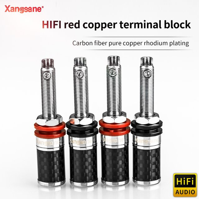 Xangsane Hifi-Klemmenblock aus rotem Kupfer mit Rhodinierung und Platinbeschichtung für Audio-Bananenstecker in Rot und Silber - Bild 1