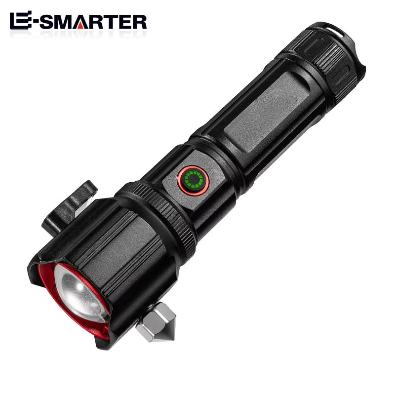 ESMARTER Laser-Taschenlampe in Schwarz mit Zoomfunktion, Fensterhammer und 5 Beleuchtungsmodi, wasserdicht und wiederaufladbar - Bild 4