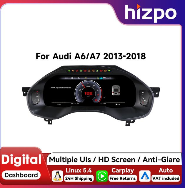Hizpo Virtuelles Cockpit Digitales Kombiinstrument 12,3 Zoll für Audi A6 A7 2013 - 2018 mit Carplay und Android Auto in Schwarz - Bild 1