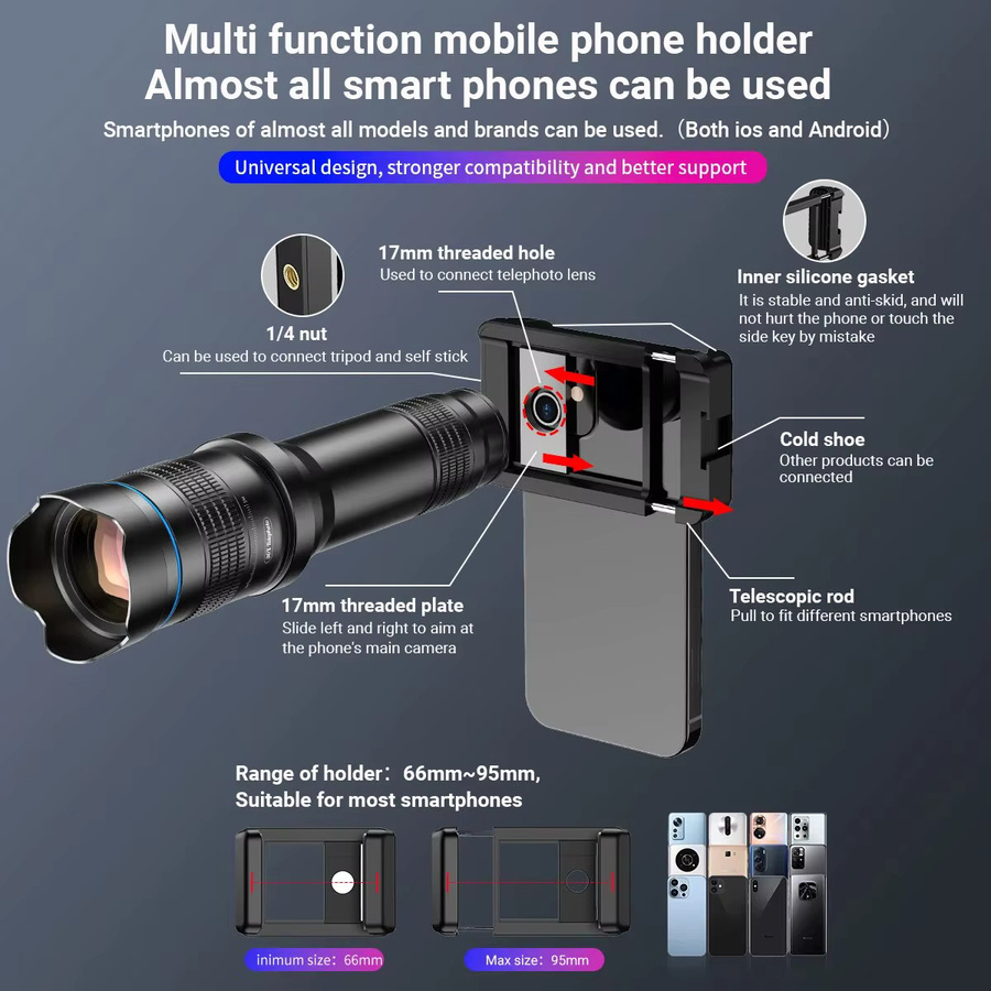 Apexel 36x Tele-Zoomobjektiv mit Universal-Clip aus Metall für iPhone und Samsung in Schwarz - Bild 4