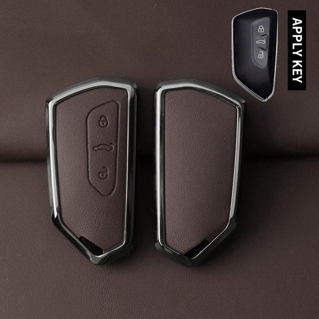 Autoschlüsselhülle aus Metall und Leder für VW Golf 8 MK8, ID.3, ID.4, Cupra, Skoda Octavia A8 und SEAT Leon MK4 sowie Formentor und Tarraco in Schwarz - Bild 1