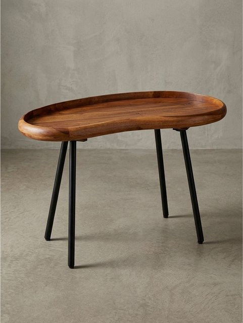 KADIMA DESIGN Couchtisch in Nierenform aus Massivholz und Metall in Braun, B/T/H: 71 x 40 x 42 cm - Bild 1