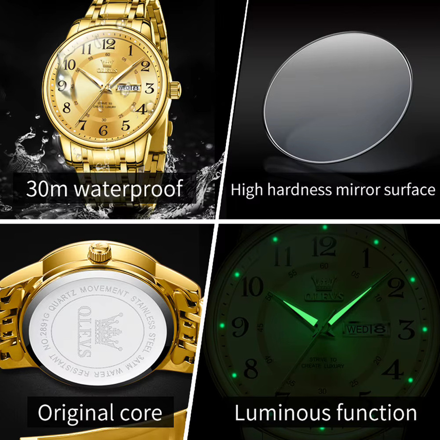 OLEVS Digitaluhr, Quarz, Edelstahl, Gold, Bicolor, Herren - Bild 6