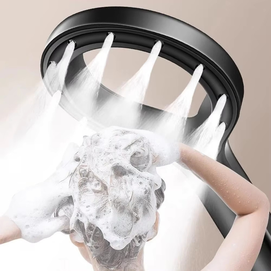 VILOYI Handheld Duschkopf Ringform Matt Schwarz Wassersparende Duschbrause mit Anti-Blocking Funktion aus ABS Kunststoff - Bild 2