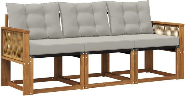 vidaXL Outdoor-Sofagarnitur aus massivem Akazienholz mit Textilene und Kissen in Grau und Natur - Bild 1