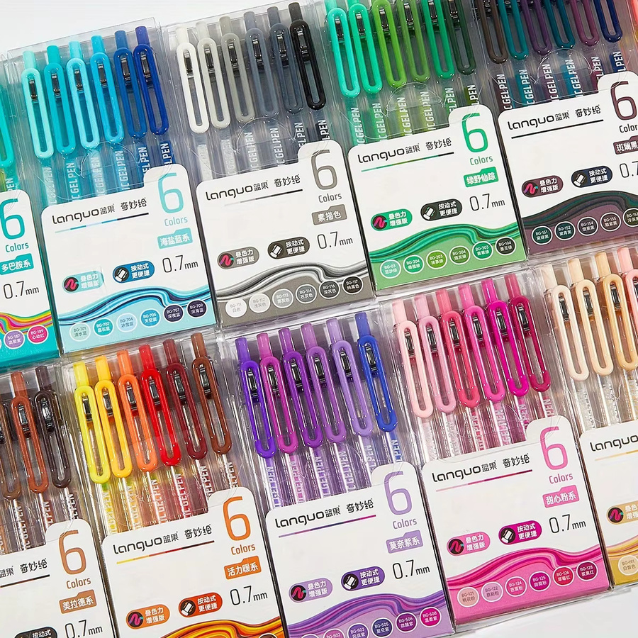Languo Press-Typ Farbstifte im 6er Set, 0,7 mm Spitzengröße, Mehrfarbig, ideal für Journaling und Markierungen - Bild 2