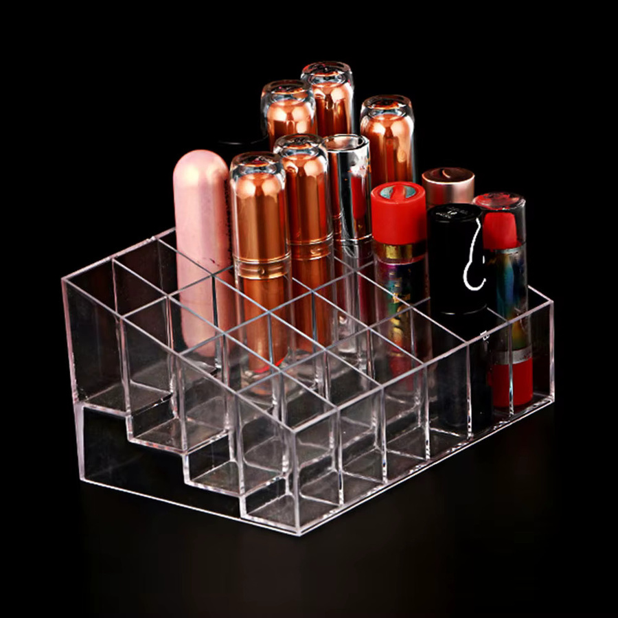 Kosmetik Organizer aus Acryl mit 24 Fächern für Lippenstift und Nagellack, transparent, B/T/H: 15,0 x 10,5 x 1,0 cm - Bild 3
