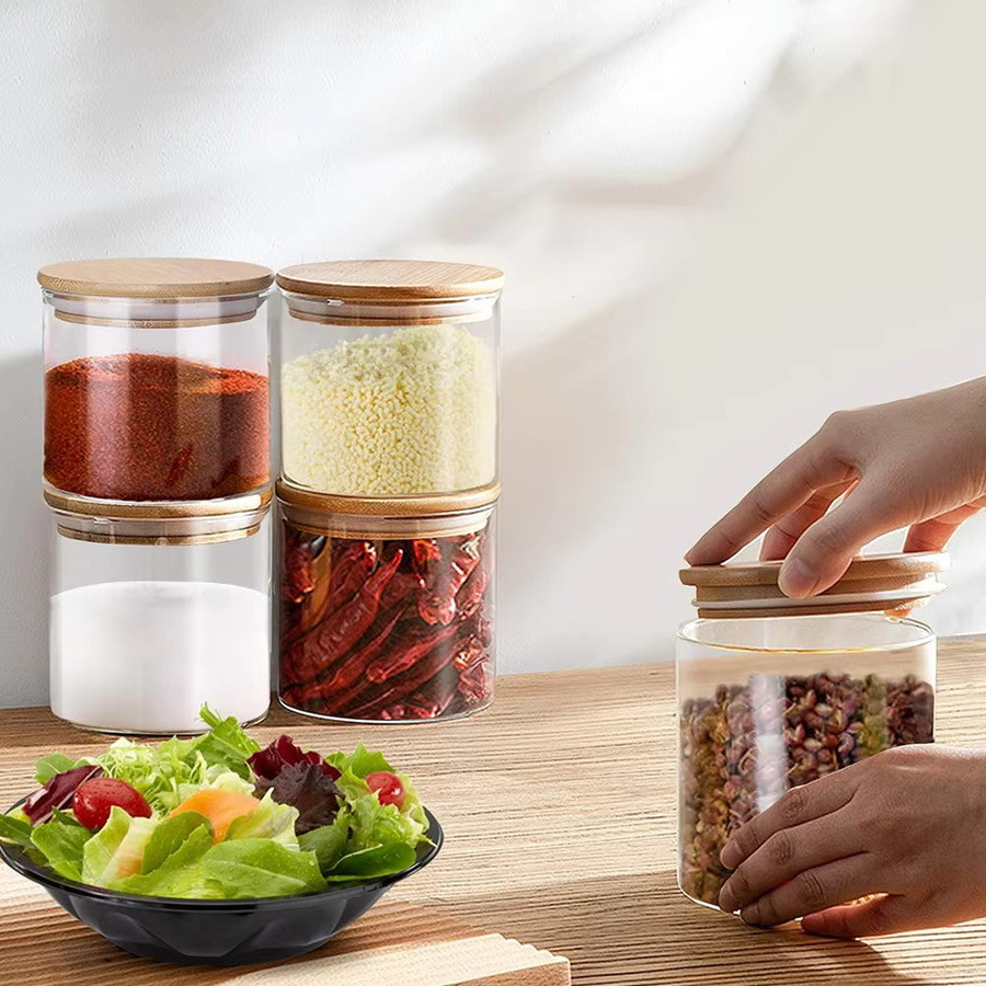 10-teiliges LONENESSL Glas-Vorratsdosen-Set mit Holzdeckel, luftdichte und auslaufsichere Behälter, transparent, 5x 250ml und 5x 350ml für Tee, Kaffee, Zucker oder Müsli - Bild 1