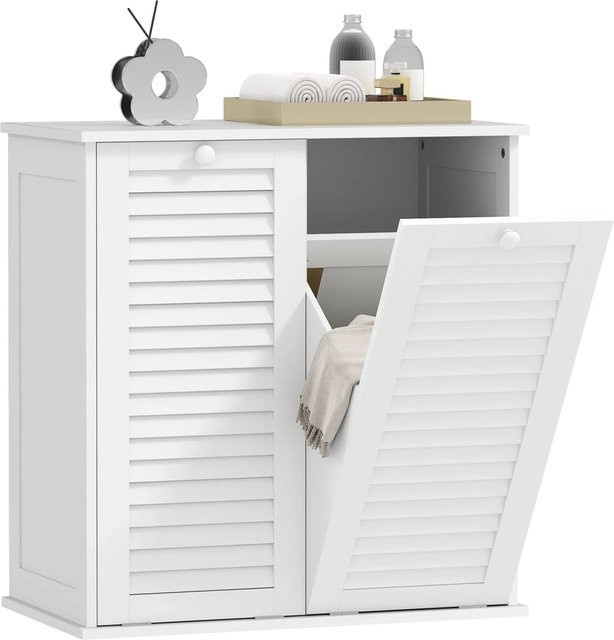 HOMCOM Wäscheschrank aus MDF mit 2 Wäschekörben in Weiß, B: 38 cm, T: 38 cm, H: 73 cm - Bild 1