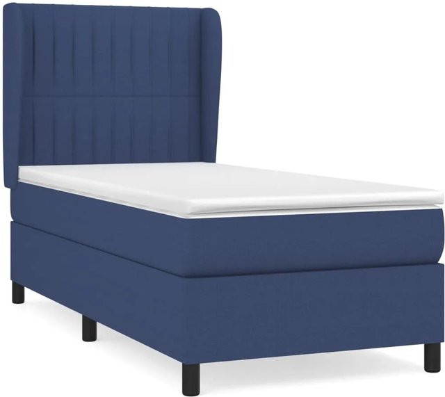 vidaXL Boxspringbett mit Matratze in Blau, Hybrid-Bett mit Taschenfederkern und Kopfteil, B/T/H: 90 x 200 cm - Bild 1