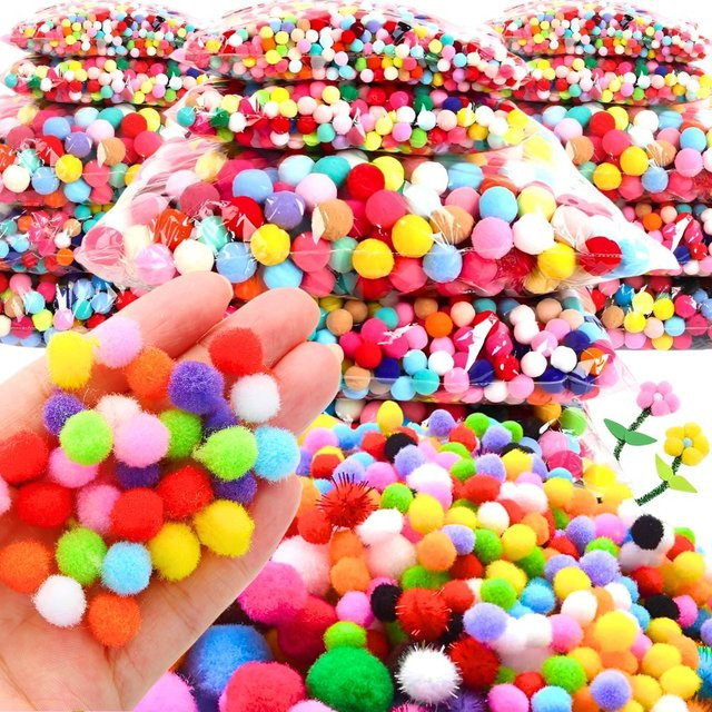 100 Stück flauschige Pom-Pom-Bälle in Multicolor für DIY-Projekte und Bastelbedarf von YMY - Bild 1