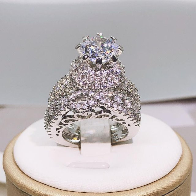 YIRAN Ring 2er Set, Kupfer, Silber, Weißer Kristall, Damen - Bild 1