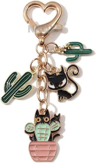 Schlüsselring NXQXN, Schwarze Katze Topfpflanze Kaktus Emaille, Unisex - Bild 1