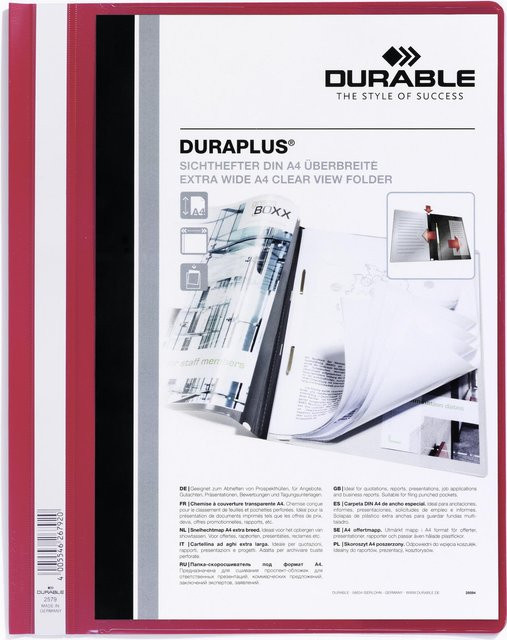 Durable Präsentationshefter DURAPLUS A4+ aus PVC-Hartfolie, 25 Stück, rot - Bild 1