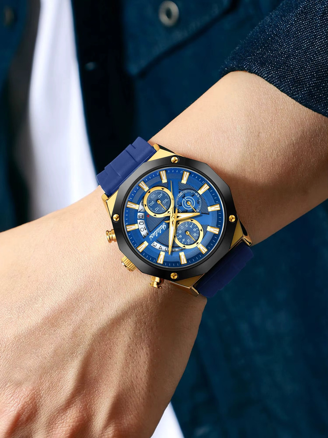 YaLaLuSi Armbanduhr Quarz, Gold, Blau, Silikon, Herren - Bild 5