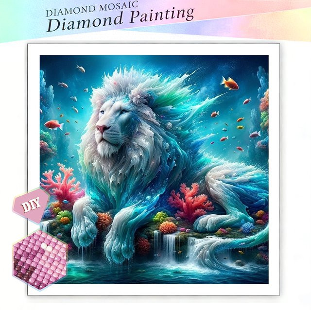 EverShine Diamond Painting Löwe im Ozean DIY Stickerei Set mit Rundbohrern in Multicolour, B/H/T: 20 x 20 x 20 cm - Bild 1