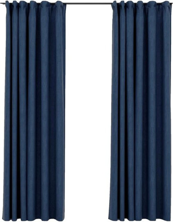 vidaXL Verdunkelungsvorhänge in Leinenoptik mit Haken, 2 Stück, Blau, Breite: 140 cm, Höhe: 245 cm
