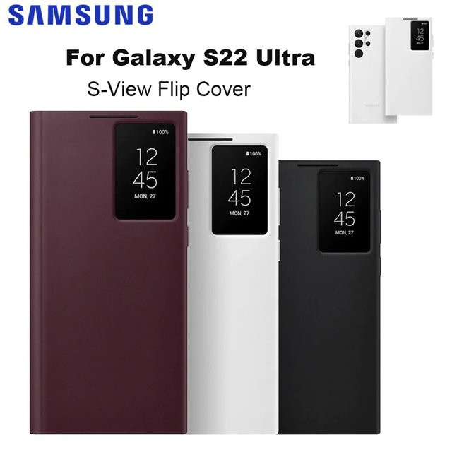 Samsung Galaxy S22 Ultra Clear View Cover Smart View Mirror Flip Case in Transparent/Rot - Bild 1