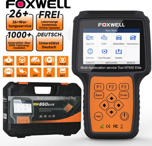 FOXWELL NT650 Elite Auto-Diagnosetool in Schwarz mit ABS- und SRS-Scan-Funktion, Live-Daten und über 25 Reset-Funktionen sowie OBD-Scanner - Bild 1