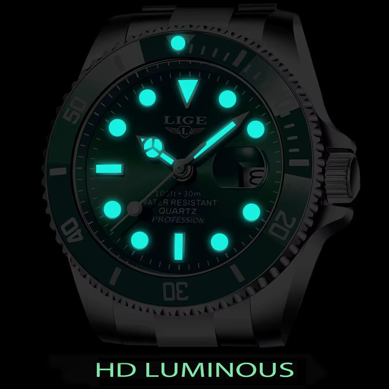 Lige Armbanduhr, Quarz, Edelstahl, Grün, 30 ATM, Herren - Bild 4