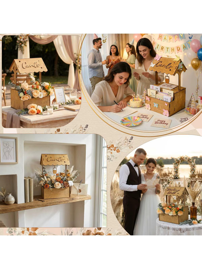 OurWarm Kartenbox aus Holz in Braun für Hochzeiten, Geburtstage und Empfänge - Bild 3