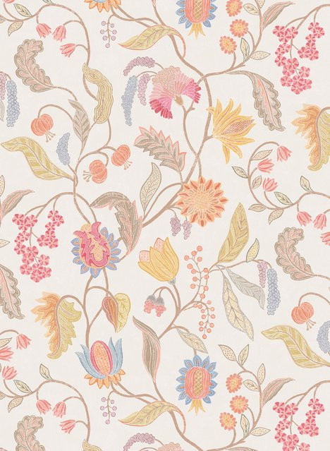 Osborne & Little Carta da parati Masino Tapete in Ivory mit floralem Muster aus Ranken, Blättern, Blüten und kleinen Früchten - Bild 1