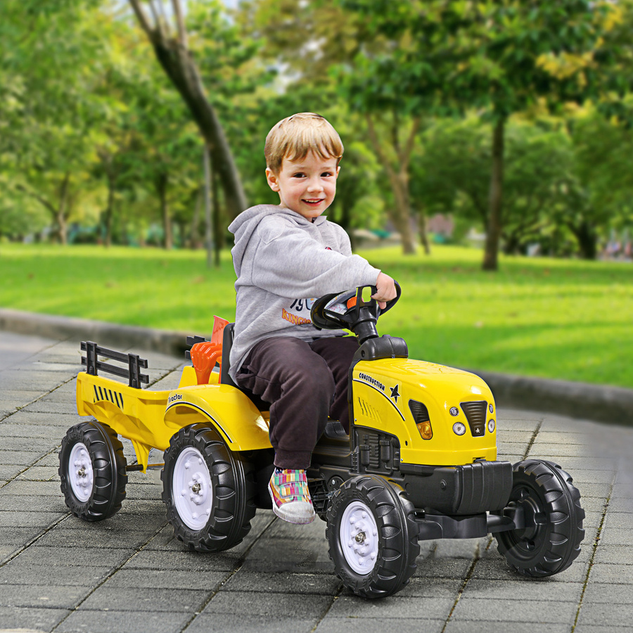 HOMCOM Trettraktor mit Anhänger Spielfahrzeug Metall Gelb ab 3 Jahren - Bild 2