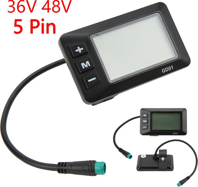 Qiilu GD01 LCD Display für JN Controller, elektrisches Display für 36V und 48V, 5-poliger wasserdichter Stecker für 22,2mm Lenker, Schwarz - Bild 1