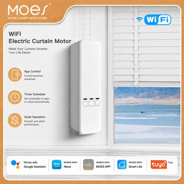 MOES Smart WiFi Motorisierte Rollos in Weiß mit elektrischem Kettenantrieb, RF-Fernbedienung und Steuerung über Tuya, Smart Life App sowie Alexa und Google Home - Bild 1