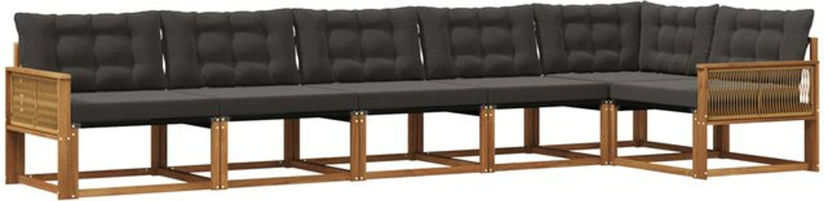 Modernes 6-teiliges Outdoor-Sofagarnitur Loungemöbel Set aus Akazienmassivholz mit Kissen von vidaXL in Natur und Schwarz - Bild 1