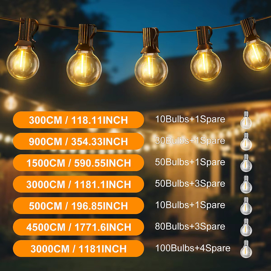 Aiopp G40 LED Außenbeleuchtung Set, wasserdichte und bruchsichere Globe-Glühbirnen in Warmweiß, verbindbare dekorative Lichterkette für Balkon, Terrasse und Veranda, Schwarz - Bild 5