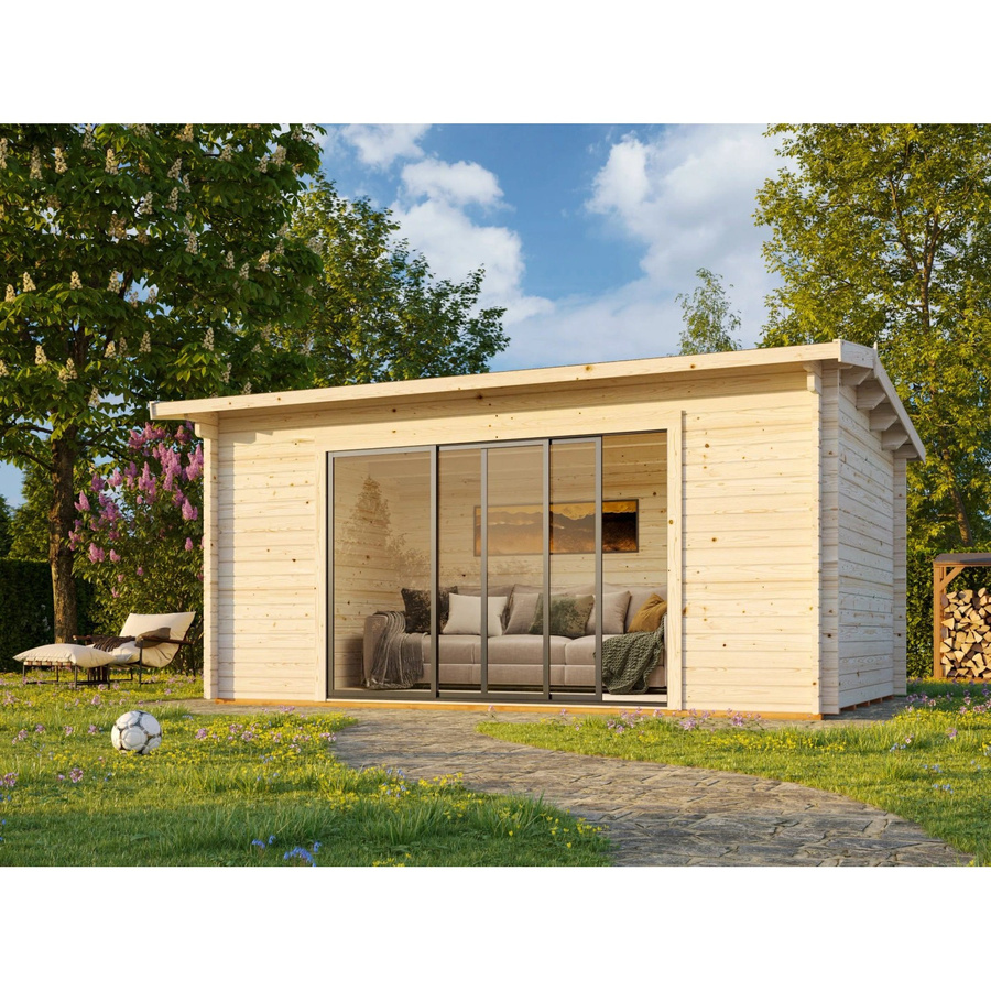 Palmako Gartenhaus Ines Slide Plus aus Fichtenholz in Grau mit Glasschiebetüren und Satteldach, B/T/H: 480 x 300 x 250 cm - Bild 2