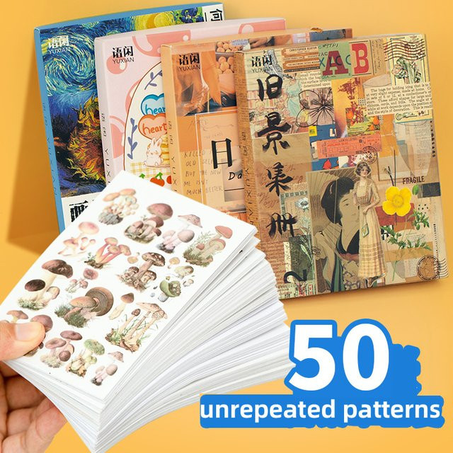 50 Blatt dekorative Briefpapieraufkleber im bunten Traum-Design für Scrapbooking und DIY-Tagebuch, Retro Vaporwave Stil, Mehrfarbig - Bild 1
