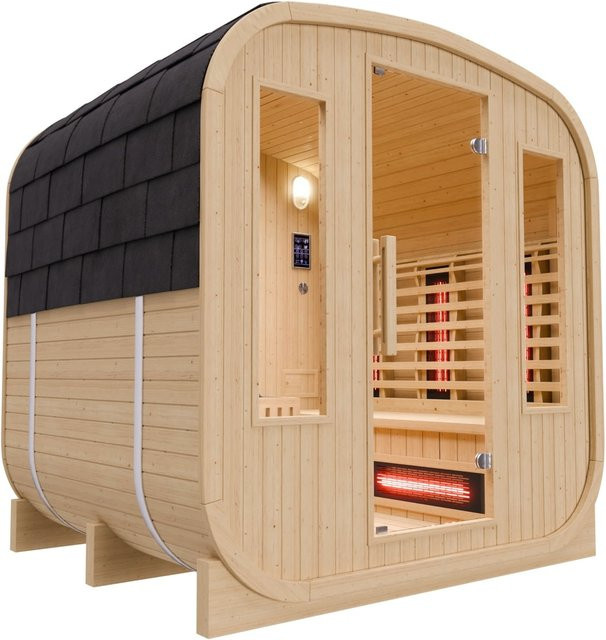 Dewello Richmond Hybrid-Fasssauna aus Fichtenholz mit Infrarot-Technologie und Harvia 6KW Ofen für 4 Personen, B/T/H: 200 x 180 x 200 cm - Bild 1