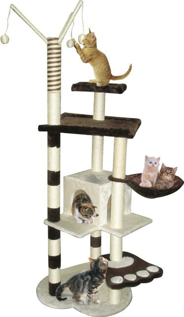 Heim Kratzbaum Magic für Katzen in Braun-Weiß mit Höhle, Hängematte und Spielzeug, B/T/H: 65 x 65 x 187 cm - Bild 1