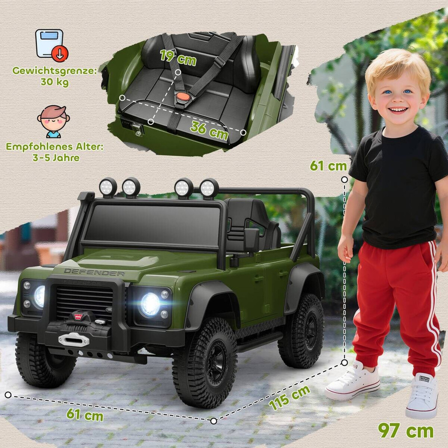 AIYAPLAY Land Rover Defender 110 SVX Kinder-Elektroauto Grün 37-60 Monate - Bild 2