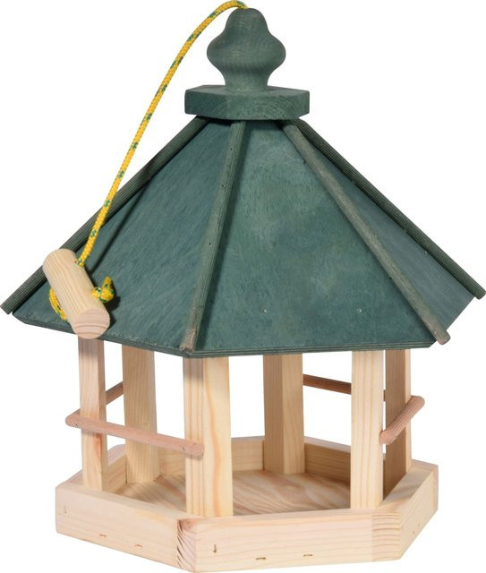 Klassisches 6-eckiges Vogelhaus aus Kiefernholz zum Aufhängen mit Kordel, Grün - Bild 1