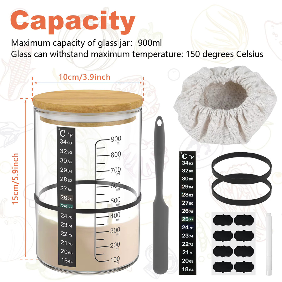 Willstar 9-teiliges Sauerteig-Starterglas-Set aus Glas, transparent, 900 ml - Bild 2