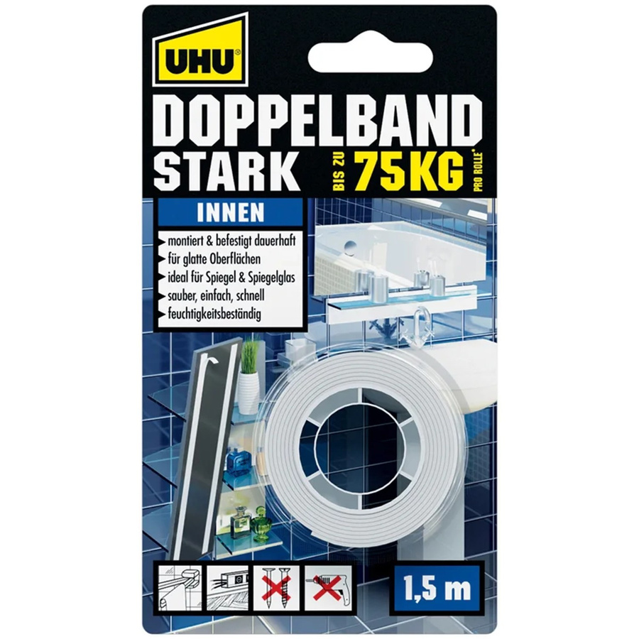 UHU Doppelband Stark transparent Weiß 19 mm x 1,5 m - Bild 2