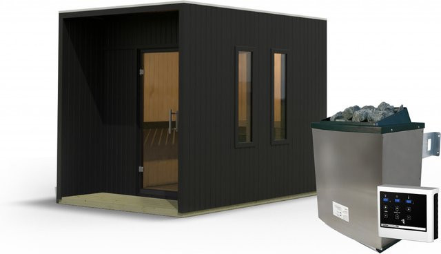 Saunahaus LAGUNA in Schwarz mit 9,0 kW Ofen und Steuergerät, B/T/H: 220 x 288 cm, Wandstärke 73 mm - Bild 1